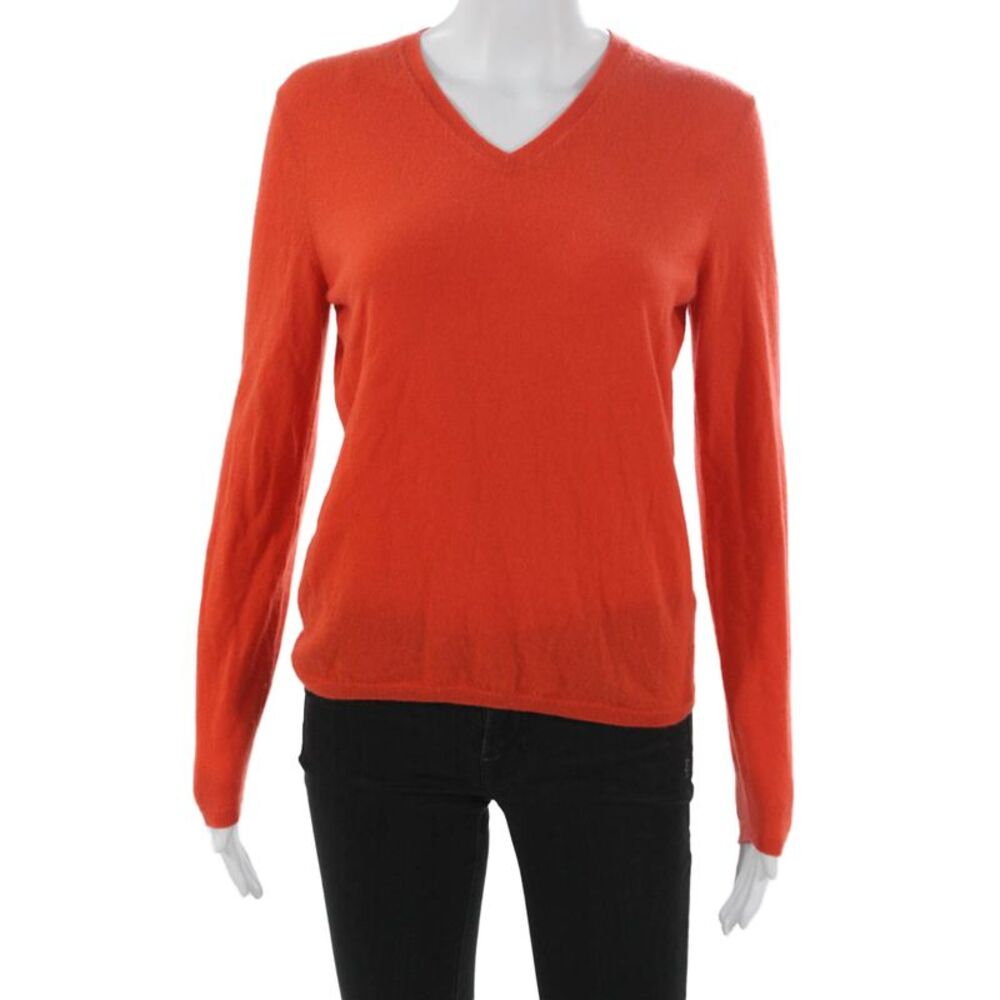 Manrico Cashmere Women Pullover Sweater V Neck Orange Long Sleeve Size S